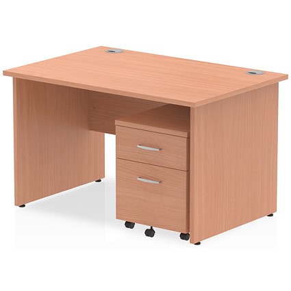 Impulse 1200mm Rectangular Desk, Panel End Leg, 2 Drawer Mobile Pedestal, Beech