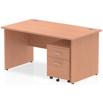 Impulse 1400mm Rectangular Desk, Panel End Leg, 2 Drawer Mobile Pedestal, Beech