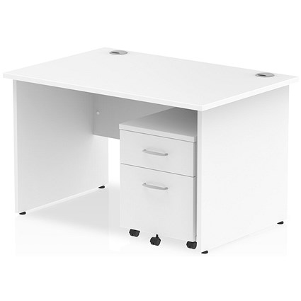 Impulse 1200mm Rectangular Desk, Panel End Leg, 2 Drawer Mobile Pedestal, White