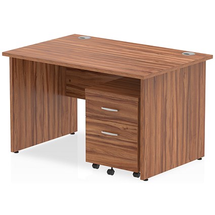 Impulse 1200mm Rectangular Desk, Panel End Leg, 2 Drawer Mobile Pedestal, Walnut