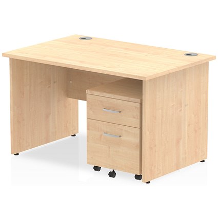 Impulse 1200mm Rectangular Desk, Panel End Leg, 2 Drawer Mobile Pedestal, Beech