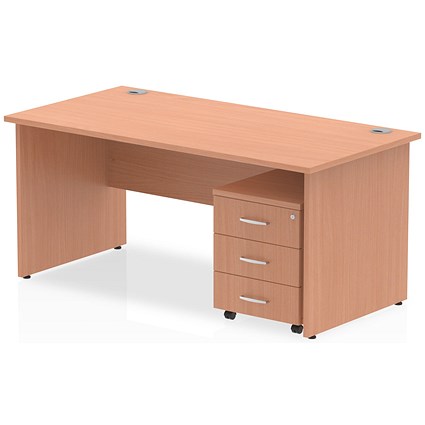 Impulse 1800mm Rectangular Desk, Panel End Leg, 3 Drawer Mobile Pedestal, Beech