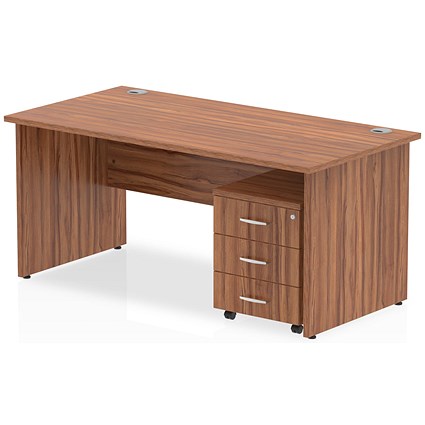Impulse 1400mm Rectangular Desk, Panel End Leg, 3 Drawer Mobile Pedestal, Walnut