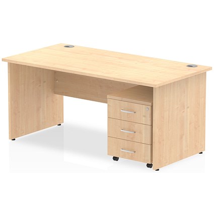 Impulse 1400mm Rectangular Desk, Panel End Leg, 3 Drawer Mobile Pedestal, Maple
