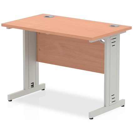 Impulse 1000mm Slim Rectangular Desk, Silver Cable Managed Leg, Beech
