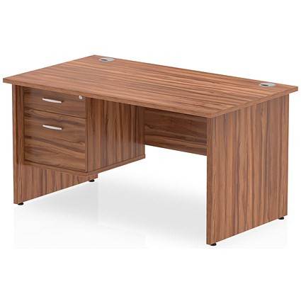 Impulse 1400mm Rectangular Desk With 2 Drawer Fixed Pedestal, Panel End Leg, Walnut
