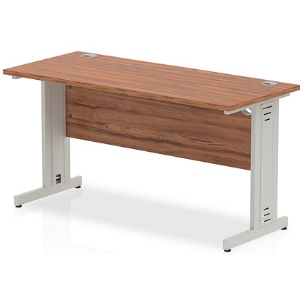 Impulse 1400mm Slim Rectangular Desk, Silver Cable Managed Leg, Walnut