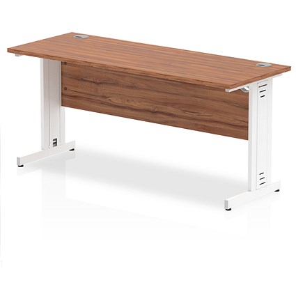 Impulse 1600mm Slim Rectangular Desk, White Cable Managed Leg, Walnut