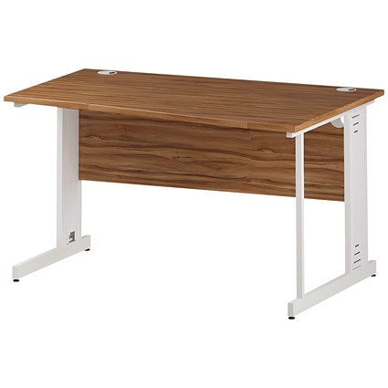 Impulse Plus 1400mm Wave Desk, Right Hand, Cable Managed White Legs, Walnut
