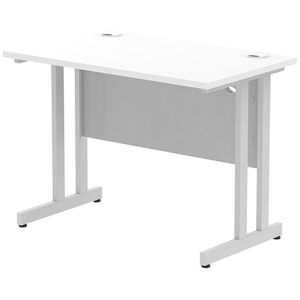 Impulse 1000mm Slim Rectangular Desk, Silver Cantilever Leg, White Impulse 1000mm Slim Rectangular Desk, Silver Cantilever Leg, White