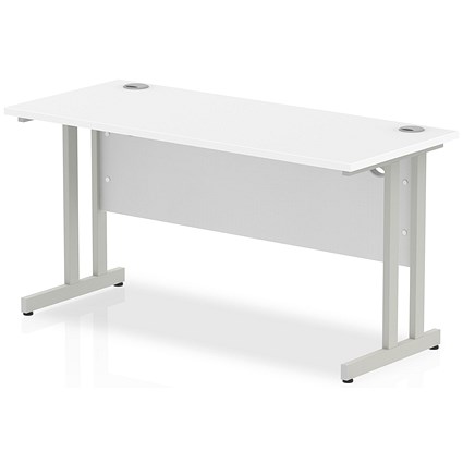 Impulse 1400mm Slim Rectangular Desk, Silver Cantilever Leg, White Impulse 1400mm Slim Rectangular Desk, Silver Cantilever Leg, White