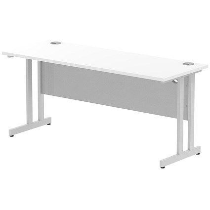 Impulse 1600mm Slim Rectangular Desk, Silver Cantilever Leg, White Impulse 1600mm Slim Rectangular Desk, Silver Cantilever Leg, White