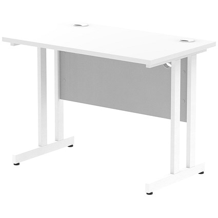 Impulse 1000mm Slim Rectangular Desk, White Cantilever Leg, White