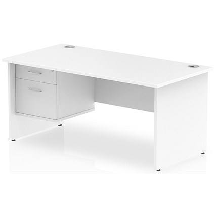 Impulse 1600mm Rectangular Desk With 2 Drawer Fixed Pedestal, Panel End Leg, White