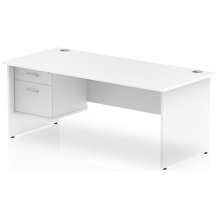 Impulse 1800mm Rectangular Desk With 2 Drawer Fixed Pedestal, Panel End Leg, White