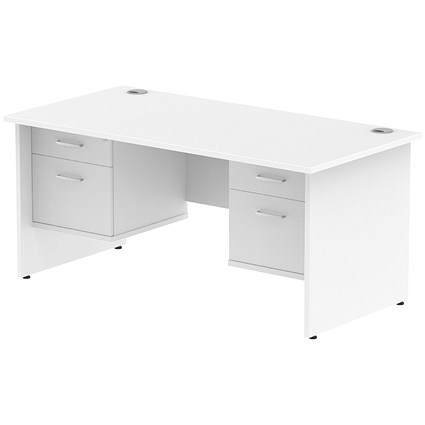 Impulse 1600mm Rectangular Desk With 2 x 2 Drawer Fixed Pedestals, Panel End Leg, White