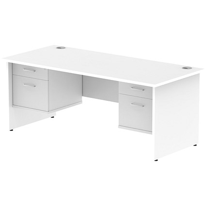Impulse 1800mm Rectangular Desk With 2 x 2 Drawer Fixed Pedestals, Panel End Leg, White