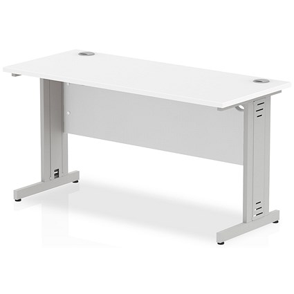 Impulse 1400mm Slim Rectangular Desk, Silver Cable Managed Leg, White
