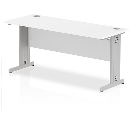 Impulse 1600mm Slim Rectangular Desk, Silver Cable Managed Leg, White