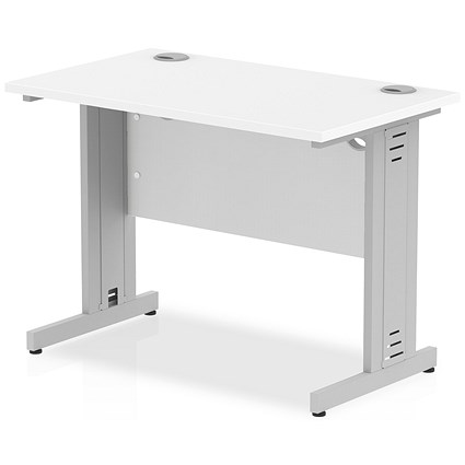 Impulse 1000mm Slim Rectangular Desk, White Cable Managed Leg, White