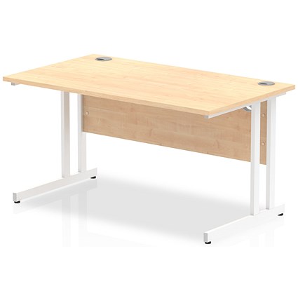Impulse 1400mm Rectangular Desk, White Cantilever Leg, Maple