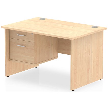 Impulse 1200mm Rectangular Desk With 2 Drawer Fixed Pedestal, Panel End Leg, Maple