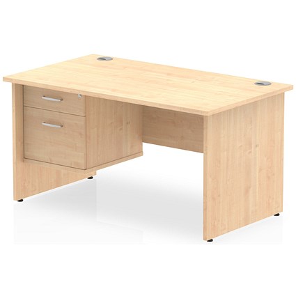 Impulse 1400mm Rectangular Desk With 2 Drawer Fixed Pedestal, Panel End Leg, Maple