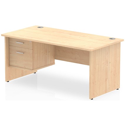 Impulse 1600mm Rectangular Desk With 2 Drawer Fixed Pedestal, Panel End Leg, Maple
