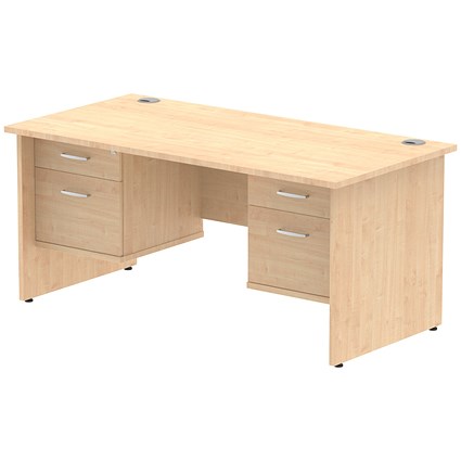 Impulse 1600mm Rectangular Desk With 2 x 2 Drawer Fixed Pedestals, Panel End Leg, Maple