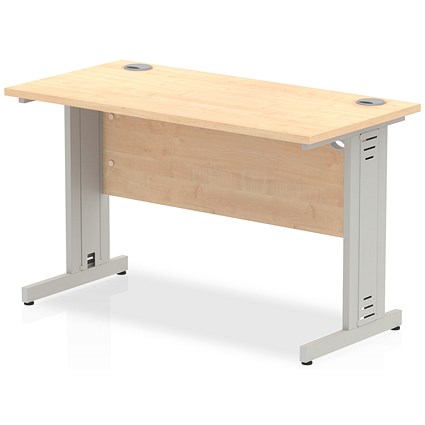 Impulse 1200mm Slim Rectangular Desk, Silver Cable Managed Leg, Maple