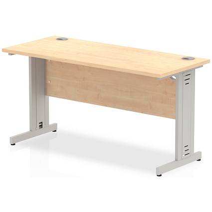 Impulse 1400mm Slim Rectangular Desk, Silver Cable Managed Leg, Maple