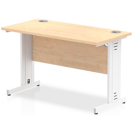 Impulse 1200mm Slim Rectangular Desk, White Cable Managed Leg, Maple