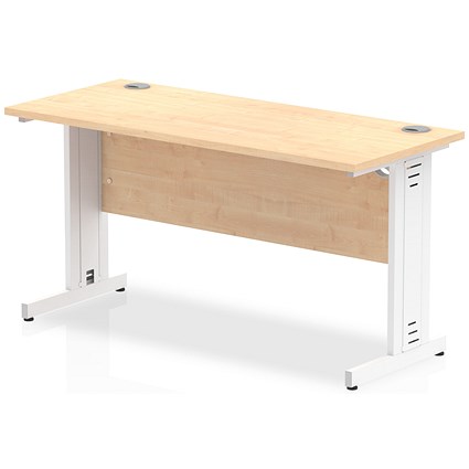 Impulse 1400mm Slim Rectangular Desk, White Cable Managed Leg, Maple