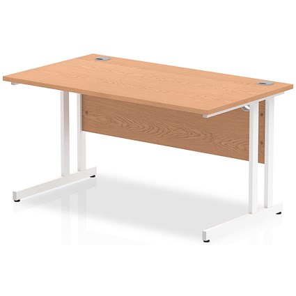 Impulse 1400mm Rectangular Desk, White Cantilever Leg, Oak