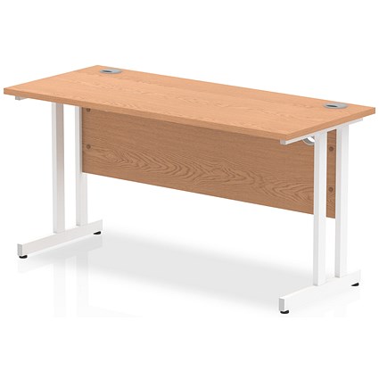 Impulse 1400mm Slim Rectangular Desk, White Cantilever Leg, Oak Impulse 1400mm Slim Rectangular Desk, White Cantilever Leg, Oak