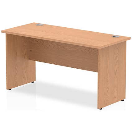 Impulse 1400mm Slim Rectangular Desk, Panel End Leg, Oak