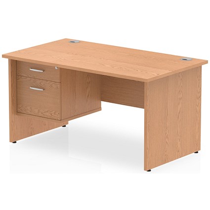 Impulse 1400mm Rectangular Desk With 2 Drawer Fixed Pedestal, Panel End Leg, Oak