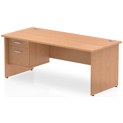 Impulse 1800mm Rectangular Desk With 2 Drawer Fixed Pedestal, Panel End Leg, Oak