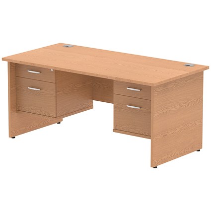 Impulse 1600mm Rectangular Desk With 2 x 2 Drawer Fixed Pedestals, Panel End Leg, Oak