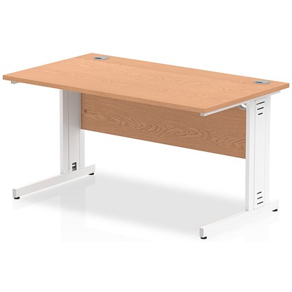 Impulse 1400mm Rectangular Desk, White Cable Managed Leg, Oak