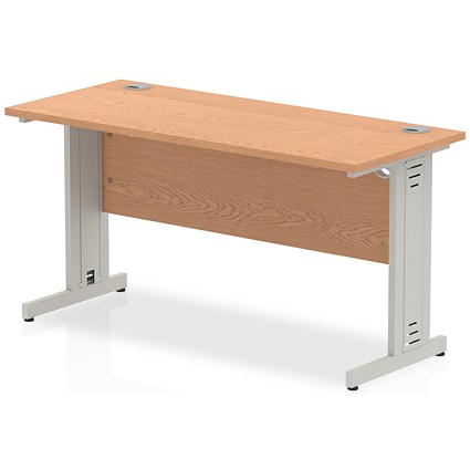 Impulse 1400mm Slim Rectangular Desk, Silver Cable Managed Leg, Oak