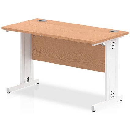 Impulse 1200mm Slim Rectangular Desk, White Cable Managed Leg, Oak