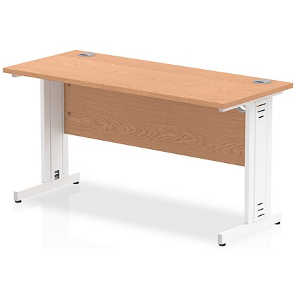 Impulse 1400mm Slim Rectangular Desk, White Cable Managed Leg, Oak