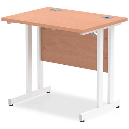 Impulse 800mm Slim Rectangular Desk, White Cantilever Leg, Beech