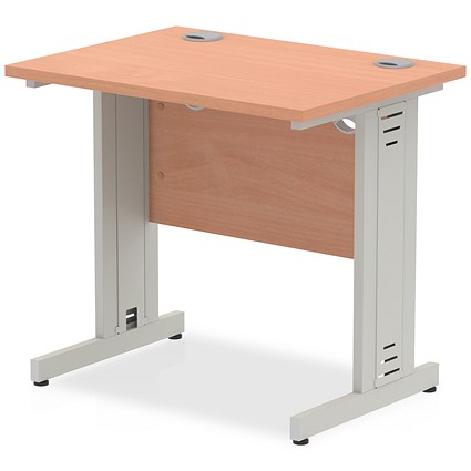 Impulse 800mm Slim Rectangular Desk, Silver Cable Managed Leg, Beech