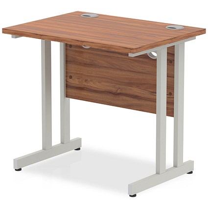 Impulse 800mm Slim Rectangular Desk, Silver Cantilever Leg, Walnut