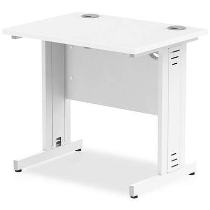Impulse 800mm Slim Rectangular Desk, White Cable Managed Leg, White