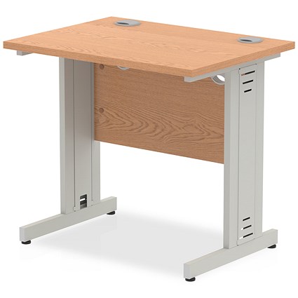 Impulse 800mm Slim Rectangular Desk, Silver Cable Managed Leg, Oak