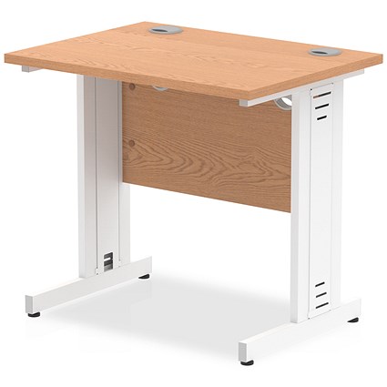 Impulse 800mm Slim Rectangular Desk, White Cable Managed Leg, Oak