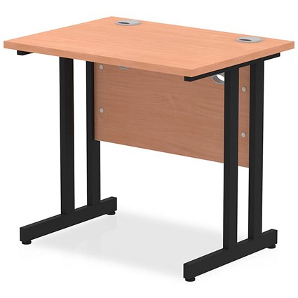 Impulse 800mm Slim Rectangular Desk, Black Cantilever Leg, Beech